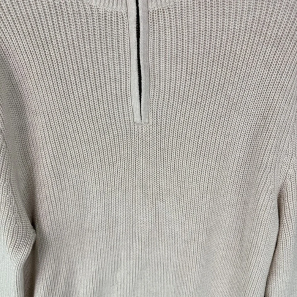 Knit for J. Crew Men's Chunky Ribbed Knit Sweater White 1/4 Zip Mock Neck‎ M